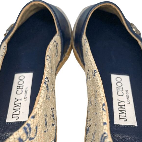 Jimmy Choo Dru Logo-Print Espadrilles EU 36.5 Monogram Canvas/Leather Flats - Picture 6 of 10